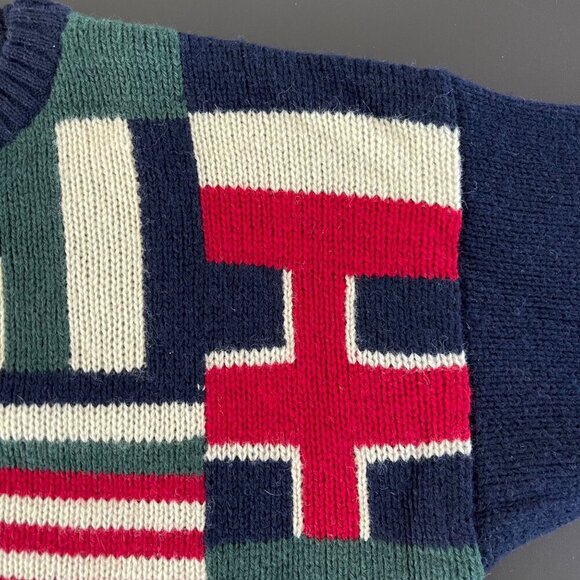 Vintage Y2K American Eagle Men Sweater Size XL 100% Wool Flag Patchwork Preppy - Picture 6 of 15